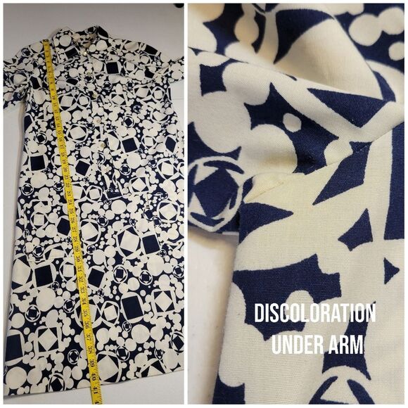 Vintage Homemade Geometric Patterned Shirt Dress Blue White - Picture 12 of 14